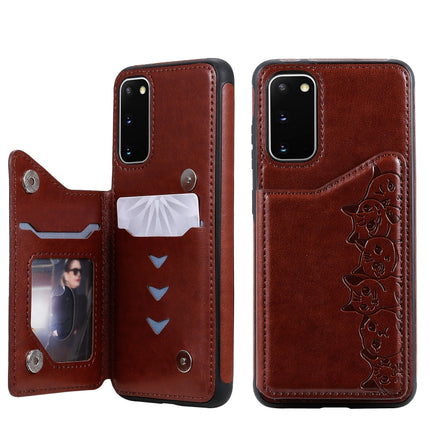 For Galaxy S20 Six Cats Embossing Pattern Shockproof Protective Case with Card Slots & Photo Frame(Brown)-garmade.com