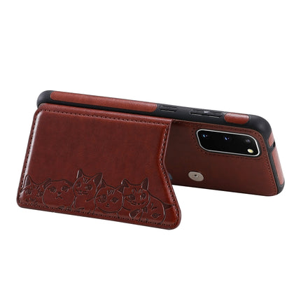 For Galaxy S20 Six Cats Embossing Pattern Shockproof Protective Case with Card Slots & Photo Frame(Brown)-garmade.com