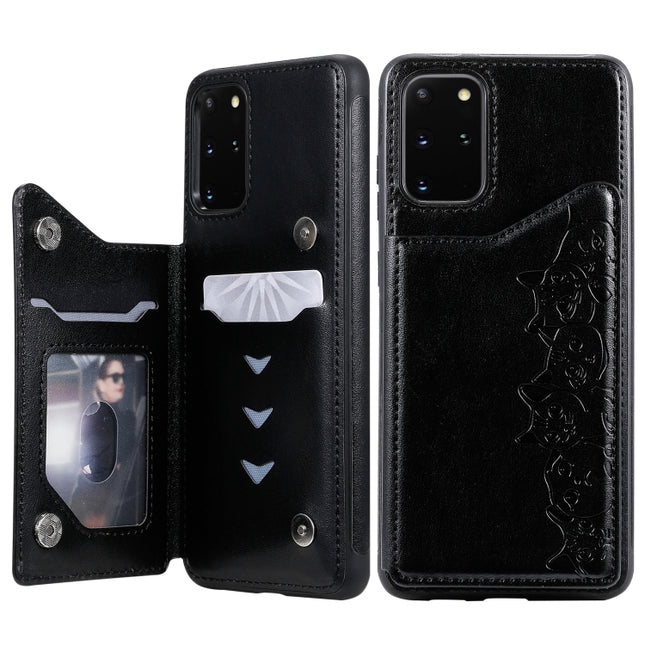 For Galaxy S20 Plus Six Cats Embossing Pattern Shockproof Protective Case with Card Slots & Photo Frame(Black)-garmade.com