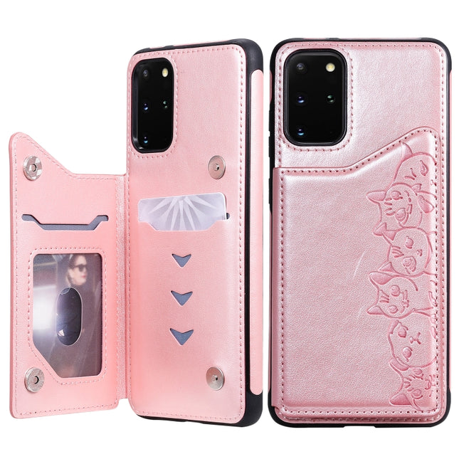 For Galaxy S20 Plus Six Cats Embossing Pattern Shockproof Protective Case with Card Slots & Photo Frame(Pink)-garmade.com