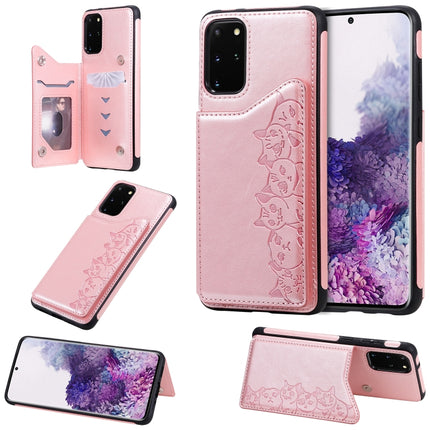 For Galaxy S20 Plus Six Cats Embossing Pattern Shockproof Protective Case with Card Slots & Photo Frame(Pink)-garmade.com