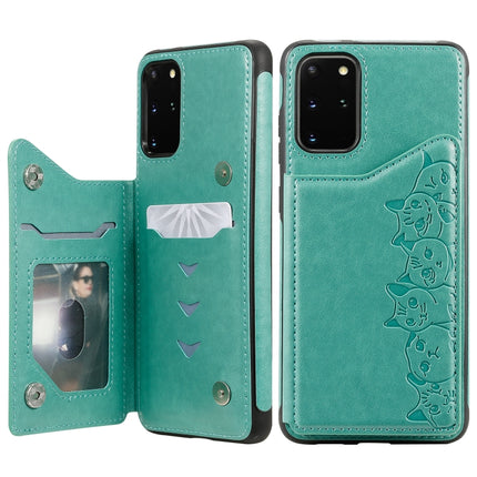 For Galaxy S20 Plus Six Cats Embossing Pattern Shockproof Protective Case with Card Slots & Photo Frame(Green)-garmade.com