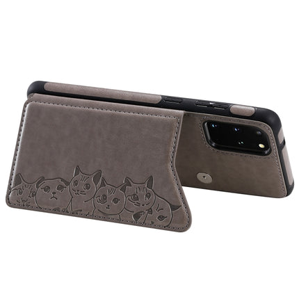 For Galaxy S20 Plus Six Cats Embossing Pattern Shockproof Protective Case with Card Slots & Photo Frame(Grey)-garmade.com