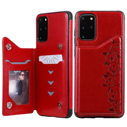 For Galaxy S20 Plus Six Cats Embossing Pattern Shockproof Protective Case with Card Slots & Photo Frame(Red)-garmade.com