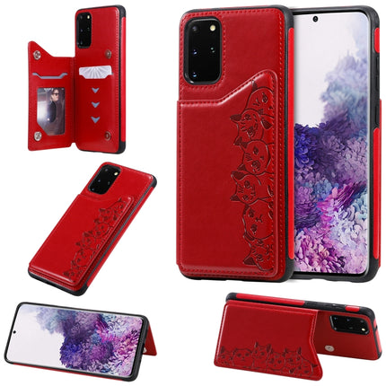 For Galaxy S20 Plus Six Cats Embossing Pattern Shockproof Protective Case with Card Slots & Photo Frame(Red)-garmade.com