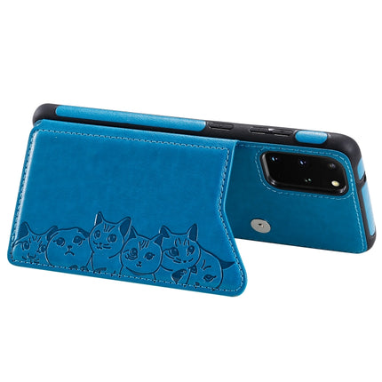 For Galaxy S20 Plus Six Cats Embossing Pattern Shockproof Protective Case with Card Slots & Photo Frame(Blue)-garmade.com