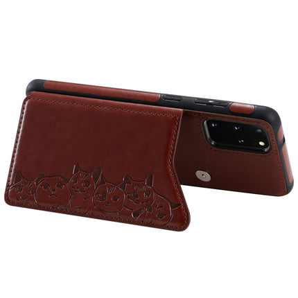 For Galaxy S20 Plus Six Cats Embossing Pattern Shockproof Protective Case with Card Slots & Photo Frame(Brown)-garmade.com