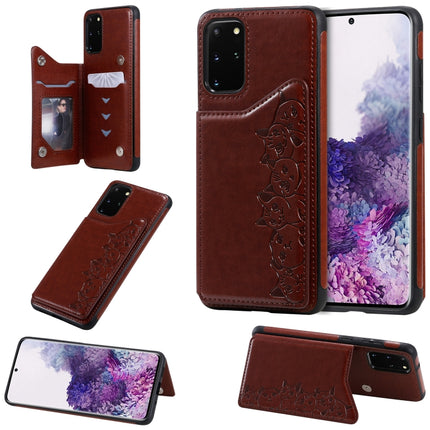 For Galaxy S20 Plus Six Cats Embossing Pattern Shockproof Protective Case with Card Slots & Photo Frame(Brown)-garmade.com