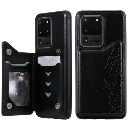 For Galaxy S20 Ultra Six Cats Embossing Pattern Shockproof Protective Case with Card Slots & Photo Frame(Black)-garmade.com