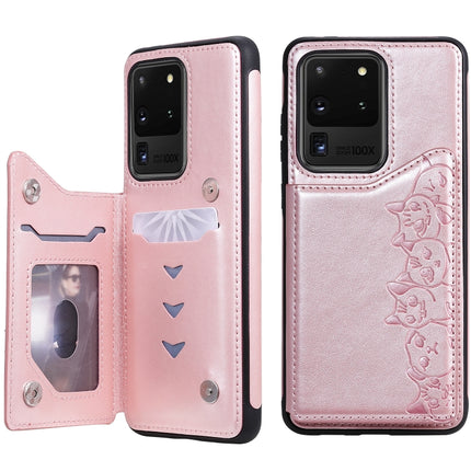 For Galaxy S20 Ultra Six Cats Embossing Pattern Shockproof Protective Case with Card Slots & Photo Frame(Pink)-garmade.com