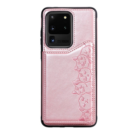 For Galaxy S20 Ultra Six Cats Embossing Pattern Shockproof Protective Case with Card Slots & Photo Frame(Pink)-garmade.com