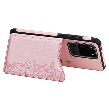For Galaxy S20 Ultra Six Cats Embossing Pattern Shockproof Protective Case with Card Slots & Photo Frame(Pink)-garmade.com
