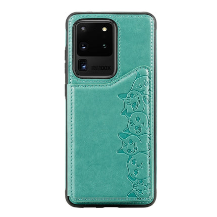 For Galaxy S20 Ultra Six Cats Embossing Pattern Shockproof Protective Case with Card Slots & Photo Frame(Green)-garmade.com