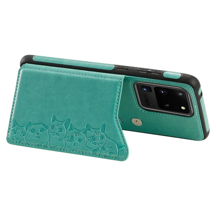 For Galaxy S20 Ultra Six Cats Embossing Pattern Shockproof Protective Case with Card Slots & Photo Frame(Green)-garmade.com
