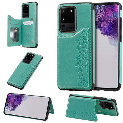 For Galaxy S20 Ultra Six Cats Embossing Pattern Shockproof Protective Case with Card Slots & Photo Frame(Green)-garmade.com