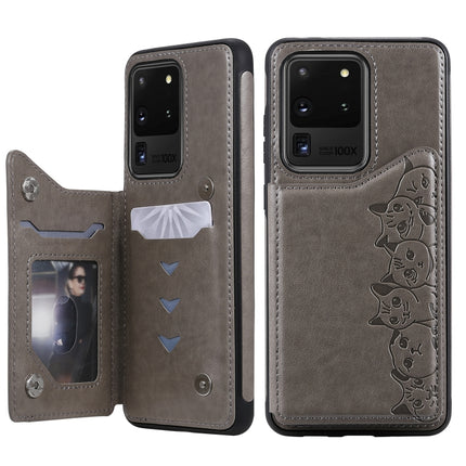 For Galaxy S20 Ultra Six Cats Embossing Pattern Shockproof Protective Case with Card Slots & Photo Frame(Grey)-garmade.com