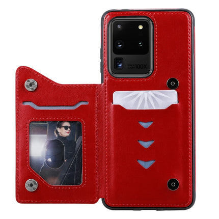 For Galaxy S20 Ultra Six Cats Embossing Pattern Shockproof Protective Case with Card Slots & Photo Frame(Red)-garmade.com