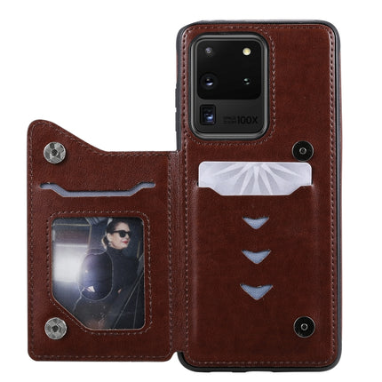 For Galaxy S20 Ultra Six Cats Embossing Pattern Shockproof Protective Case with Card Slots & Photo Frame(Brown)-garmade.com