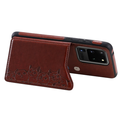 For Galaxy S20 Ultra Six Cats Embossing Pattern Shockproof Protective Case with Card Slots & Photo Frame(Brown)-garmade.com