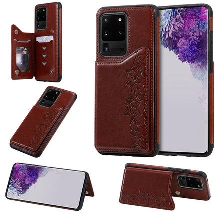 For Galaxy S20 Ultra Six Cats Embossing Pattern Shockproof Protective Case with Card Slots & Photo Frame(Brown)-garmade.com