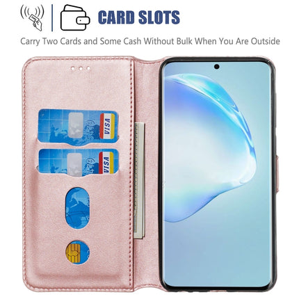 For Galaxy S20+ Classic Calf Texture Magnetic Attraction Horizontal Flip Leather Case with Stand & Card Slots & Wallet Function(Rose Gold)-garmade.com
