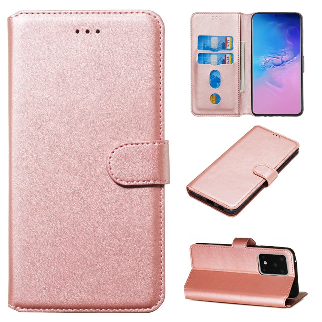 For Galaxy S20 Ultra Classic Calf Texture Magnetic Attraction Horizontal Flip Leather Case with Stand & Card Slots & Wallet Function(Rose Gold)-garmade.com