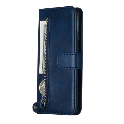 For Galaxy S20 Fashion Calf Texture Zipper Horizontal Flip Leather Case with Stand & Card Slots & Wallet Function(Blue)-garmade.com