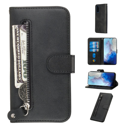 For Galaxy S20 Fashion Calf Texture Zipper Horizontal Flip Leather Case with Stand & Card Slots & Wallet Function(Black)-garmade.com