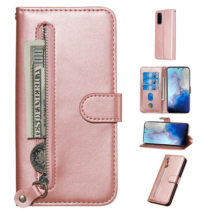 For Galaxy S20 Fashion Calf Texture Zipper Horizontal Flip Leather Case with Stand & Card Slots & Wallet Function(Rose Gold)-garmade.com
