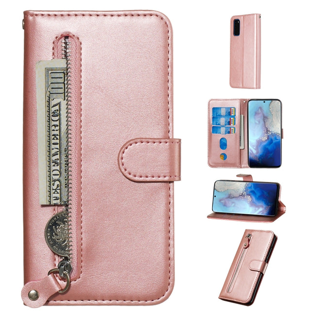 For Galaxy S20 Fashion Calf Texture Zipper Horizontal Flip Leather Case with Stand & Card Slots & Wallet Function(Rose Gold)-garmade.com
