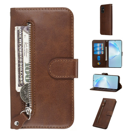 For Galaxy S20+ Fashion Calf Texture Zipper Horizontal Flip Leather Case with Stand & Card Slots & Wallet Function(Brown)-garmade.com