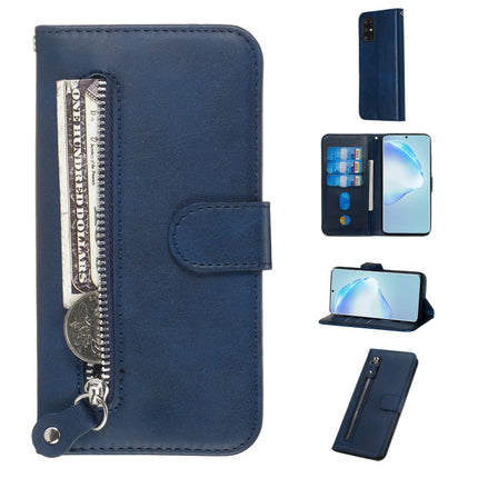 For Galaxy S20+ Fashion Calf Texture Zipper Horizontal Flip Leather Case with Stand & Card Slots & Wallet Function(Blue)-garmade.com