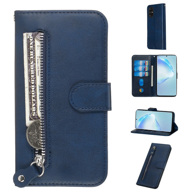 For Galaxy S20+ Fashion Calf Texture Zipper Horizontal Flip Leather Case with Stand & Card Slots & Wallet Function(Blue)-garmade.com