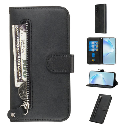 For Galaxy S20+ Fashion Calf Texture Zipper Horizontal Flip Leather Case with Stand & Card Slots & Wallet Function(Black)-garmade.com