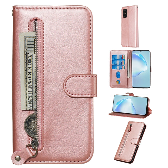 For Galaxy S20+ Fashion Calf Texture Zipper Horizontal Flip Leather Case with Stand & Card Slots & Wallet Function(Rose Gold)-garmade.com