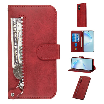 For Galaxy S20+ Fashion Calf Texture Zipper Horizontal Flip Leather Case with Stand & Card Slots & Wallet Function(Red)-garmade.com