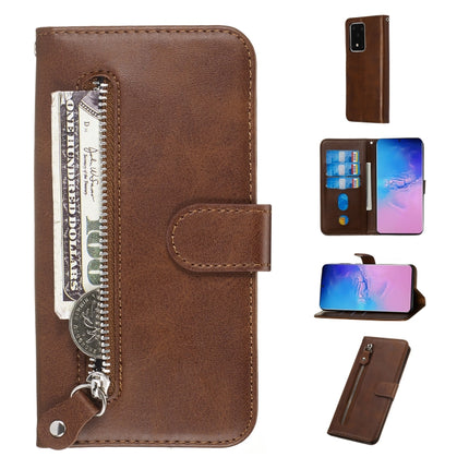 For Galaxy S20 Ultra Fashion Calf Texture Zipper Horizontal Flip Leather Case with Stand & Card Slots & Wallet Function(Brown)-garmade.com