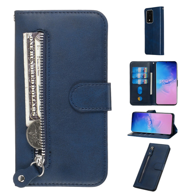 For Galaxy S20 Ultra Fashion Calf Texture Zipper Horizontal Flip Leather Case with Stand & Card Slots & Wallet Function(Blue)-garmade.com