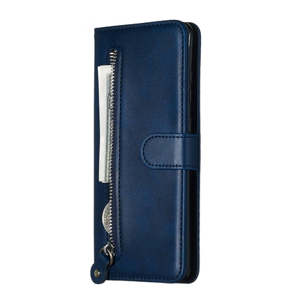 For Galaxy S20 Ultra Fashion Calf Texture Zipper Horizontal Flip Leather Case with Stand & Card Slots & Wallet Function(Blue)-garmade.com