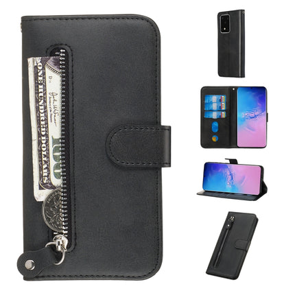For Galaxy S20 Ultra Fashion Calf Texture Zipper Horizontal Flip Leather Case with Stand & Card Slots & Wallet Function(Black)-garmade.com