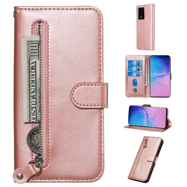 For Galaxy S20 Ultra Fashion Calf Texture Zipper Horizontal Flip Leather Case with Stand & Card Slots & Wallet Function(Rose Gold)-garmade.com