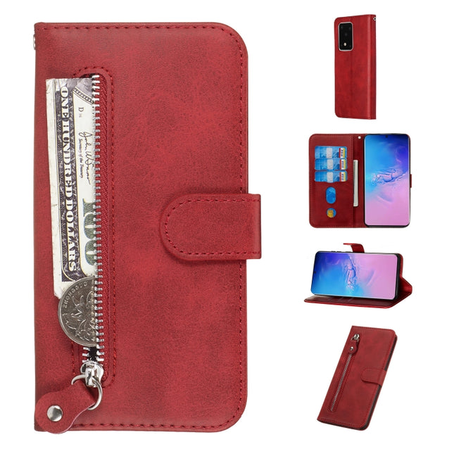 For Galaxy S20 Ultra Fashion Calf Texture Zipper Horizontal Flip Leather Case with Stand & Card Slots & Wallet Function(Red)-garmade.com