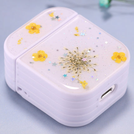 For AirPods 1 / 2 Gypsophila Flowers Pattern Wireless Earphone Protective Case(Yellow)-garmade.com