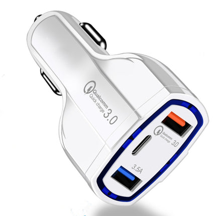 308 3 in 1 Cigarette Lighter Conversion Plug Multi-function USB Car Fast Charger(White)-garmade.com