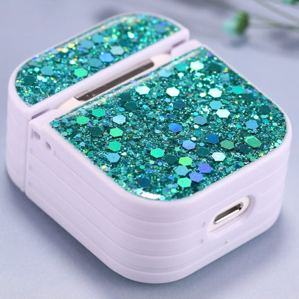 For AirPods 1 / 2 Glitter Sequins Wireless Earphone Protective Case(Lake Blue)-garmade.com