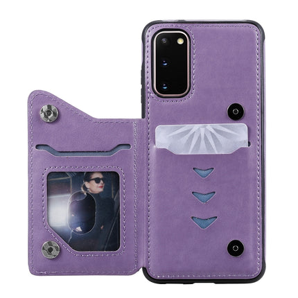 For Galaxy S20 Cat Bee Embossing Pattern Shockproof Protective Case with Card Slots & Photo Frame(Purple)-garmade.com