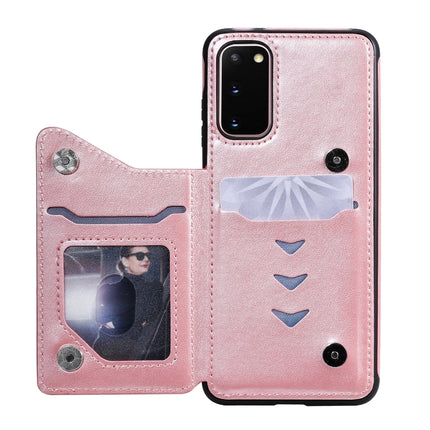 For Galaxy S20 Cat Bee Embossing Pattern Shockproof Protective Case with Card Slots & Photo Frame(Rose Gold)-garmade.com