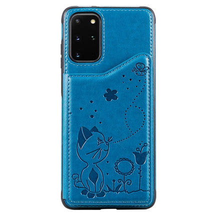 For Galaxy S20 Plus Cat Bee Embossing Pattern Shockproof Protective Case with Card Slots & Photo Frame(Blue)-garmade.com