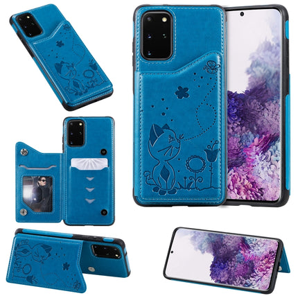For Galaxy S20 Plus Cat Bee Embossing Pattern Shockproof Protective Case with Card Slots & Photo Frame(Blue)-garmade.com
