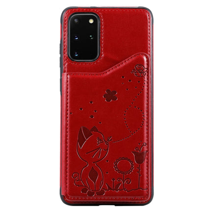 For Galaxy S20 Plus Cat Bee Embossing Pattern Shockproof Protective Case with Card Slots & Photo Frame(Red)-garmade.com